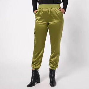 Women’s Satin Olive Cargo Pants